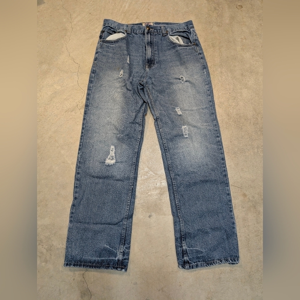 Y2K Phat Farm Jeans Straight Leg Distressed Men's 32x31 Measured Straight Leg